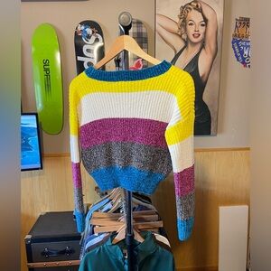Luv Lane Chenille Multicolor Cropped Sweater. Size small